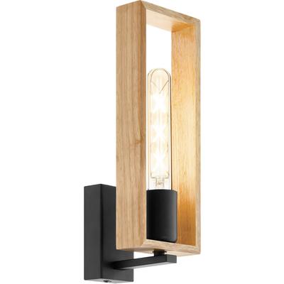 EGLO Wandleuchte "LITTLETON Wandlampe,Vintage, Stahl und Holz, IP20, Wohnzimmerlampe", braun (schwarz, braun), 1, H: 33cm, Leuchten, Wandleuchte, Flur, L11 x H33 x AL11,5 cm, schwarz, braun, 1X40W exkl., Wandleuchte