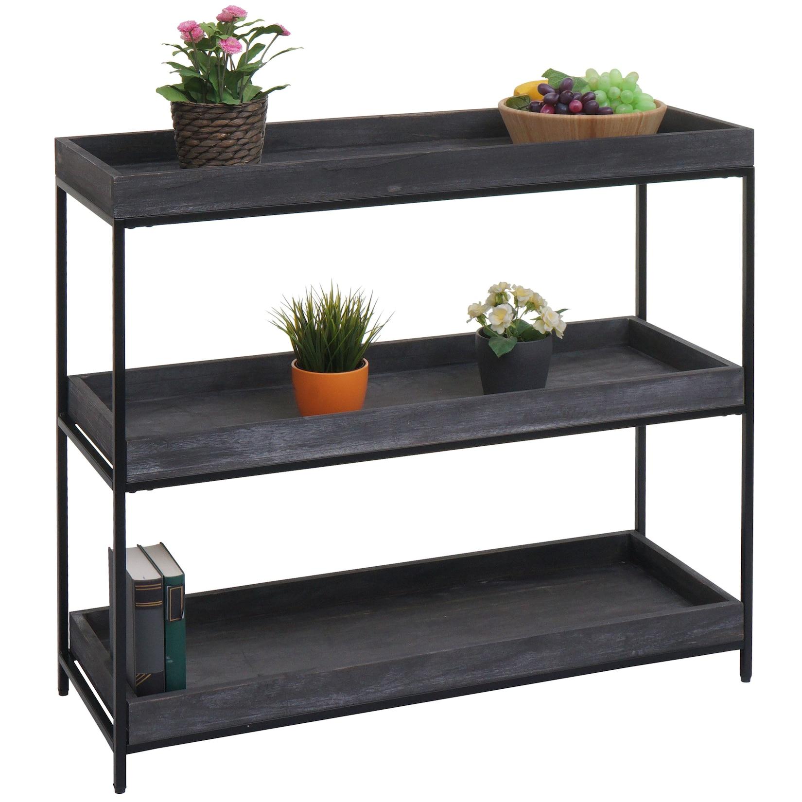 Regal MCW-K71, Standregal Pflanzregal Bücherregal, Holz Metall 3 Ablagen 90x100x35cm ~ dunkelgrau