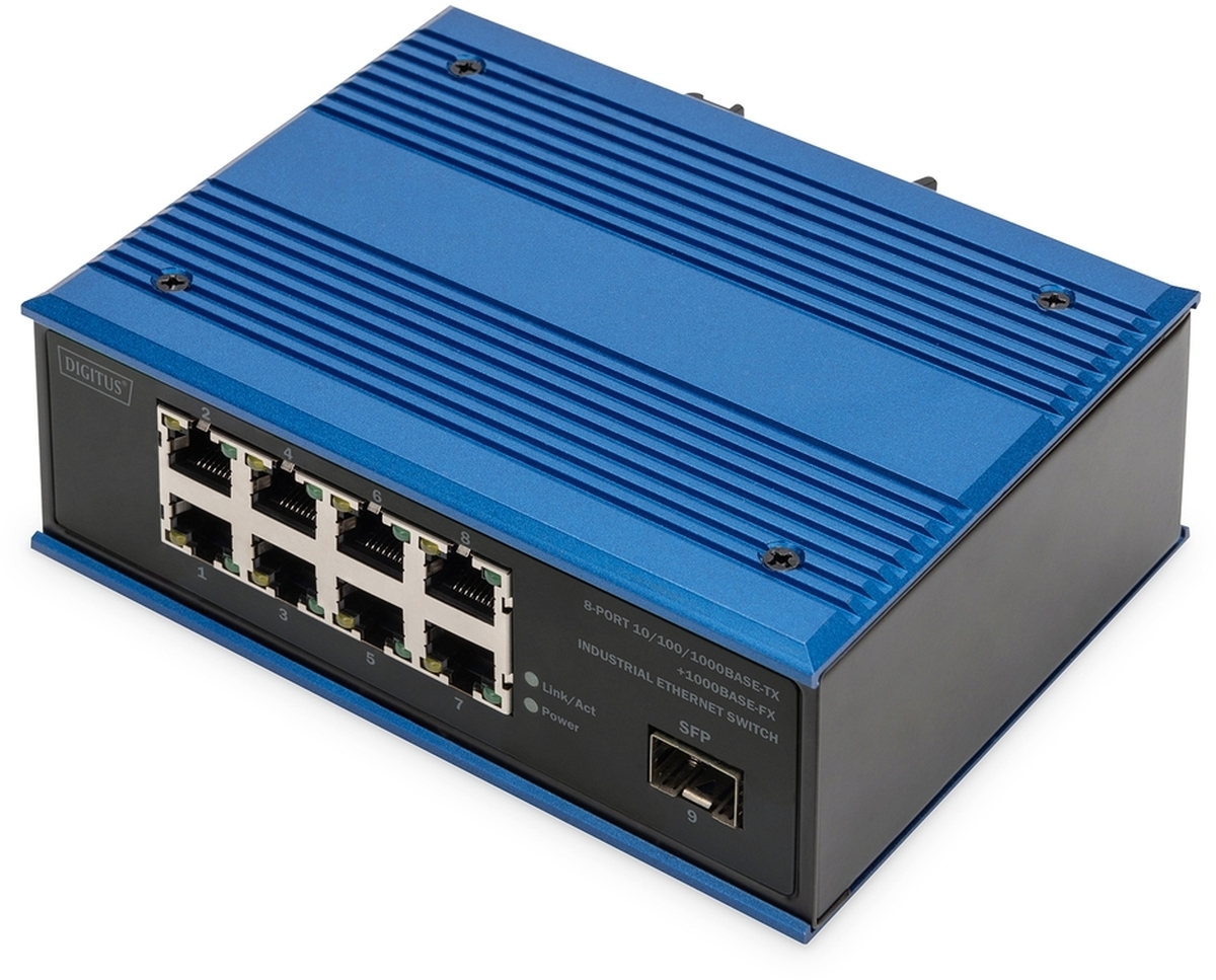 Digitus 8 Port Gigabit Ethernet Netzwerk Switch, Industrial, Unmanaged, 1 SFP Uplink, Unmanaged, Gigabit Ethernet (10/100/1000), Vollduplex