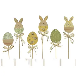 Decoris 1 Osterstecker Osterei / Osterhase 30cm Holz Blumenstecker am Stab Pflanzstecker Pflanzendeko Dekostecker Holzdeko Osterdeko Frühlingsdeko Natur