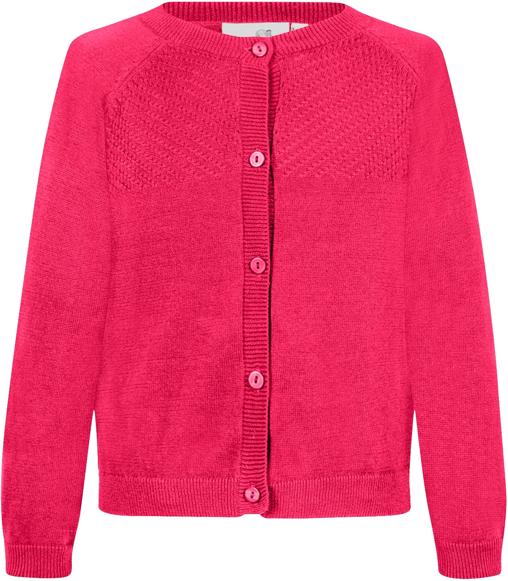 Strickjacke HAPPY GIRLS, Mädchen, Gr. 104, pink, Strick, Obermaterial: 100% Baumwolle, unifarben, regular fit hüftlang, Rundhals, Raglanärmel Strickbündchen, Strickjacken Strickjacke, mit hochwertigem Strickmuster im vorderen Brustbereich