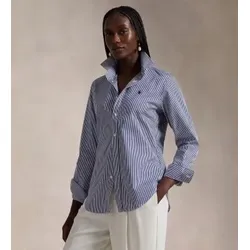 Polo Ralph Lauren für Damen. 211891379001 Baumwollhemd mit blauen Slim Fit-Streifen (32), Beige, Lässig, Baumwolle, Klassisch, Langarm