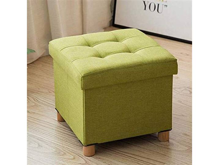 Cube Foot Rest Hocker Folding Storage Ottomane mit abnehmbarem Bezug mit Holzbeinen gepolsterter Fußhocker tragbarer gepolsterter Sitz für Wohnzimmer - Limettengrün