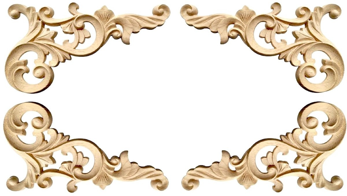 Set van 4 Houten Gegraveerde Hoeken, Decoratieve Vintage Ornamenten voor Meubels