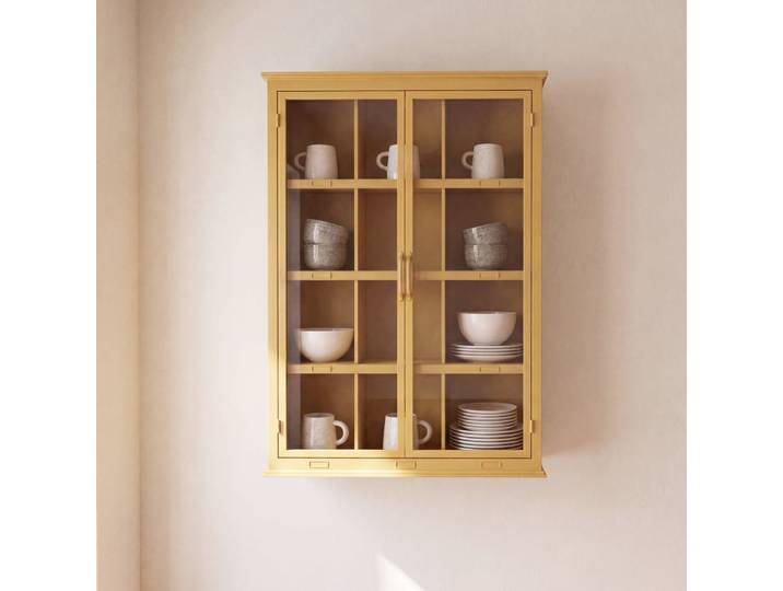Etagère 2 portes en verre et acier ocre