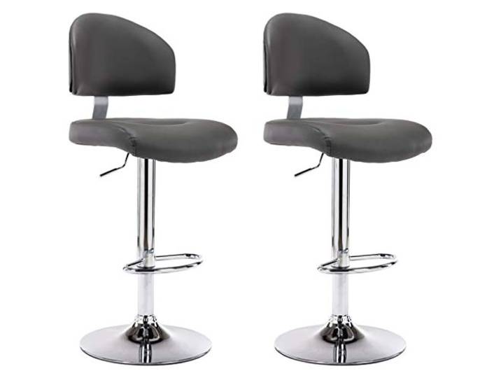 Barhocker, 2-teilig, Grau, Kunstleder, drehbar, höhenverstellbar, Stahl Basis aus verchromtem Stahl, integrierte Fußstütze, 360 ° drehbar, Gashebel, maximale Belastung 110 kg, einfache Reinigung