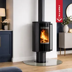 Freistehender Kaminofen KRATKI ERIK N/O Ø 150 5,5 kW schwarz Thermotec mit Türverschluss
