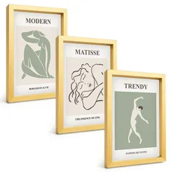 BILDER SET 3er Set - 20x30 cm Goldrahmen - Stilvolle minimalistische Charaktere
