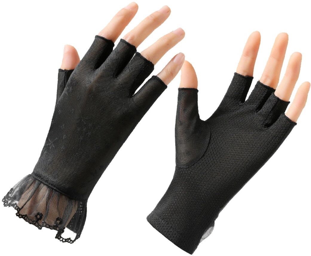 INF Halbfinger-Spitzenhandschuhe – Atmungsaktive Spitze, Hoher UV-Schutz, Elastische Bequeme Passform Schwarz
