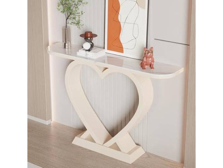 ZSCNYHMT Konsolentisch, Sintersteinplatte mit abgerundeten Ecken Modernes Design mit herzförmigen Stützen für Dekoration und tägliche Organisation(A,100cm/39.4in)