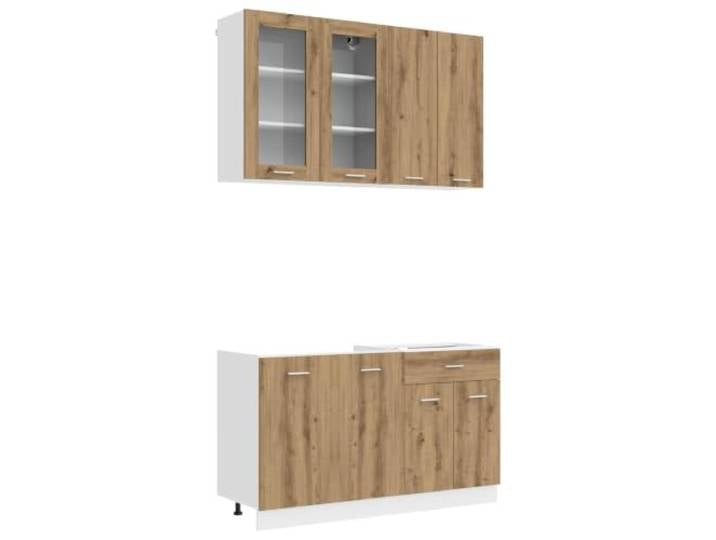 KUPTYERFG Küchenzeile 4-Teilig Holzwerkstoff Artisan Eiche Lyon Moderne Küchenschränke für die Küche mit verstellbaren Füßen und flexibler Aufteilung für Schüsseln und Töpfe.