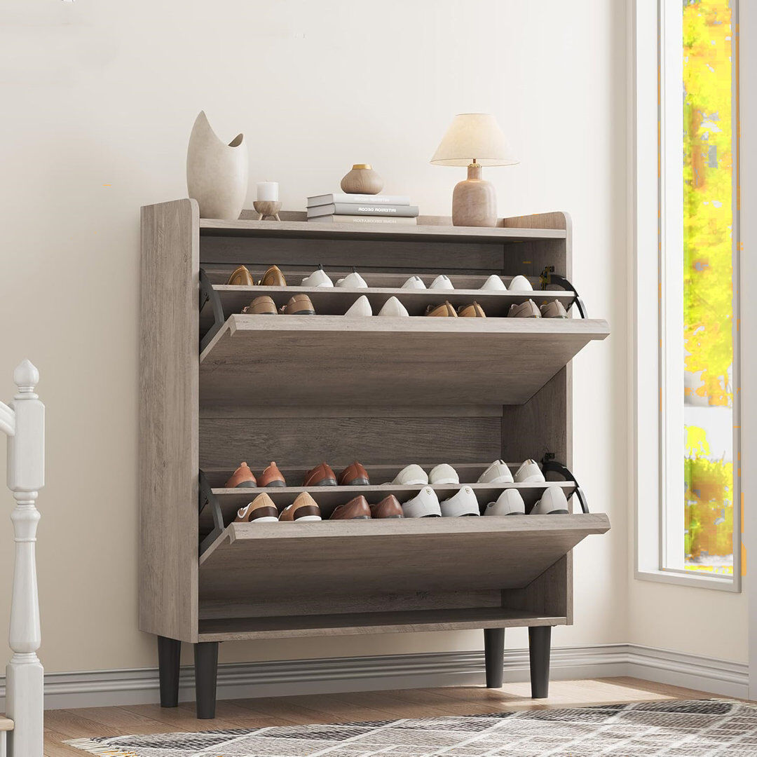 Blue Elephant 16 Pair Shoe Storage Cabinet Grey Wood 16