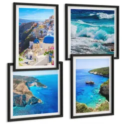 BILDER SET 4er Set - 50x50 cm & 40x60 cm Schwarzer Rahmen - Griechische Ansichten von Santorin Oia