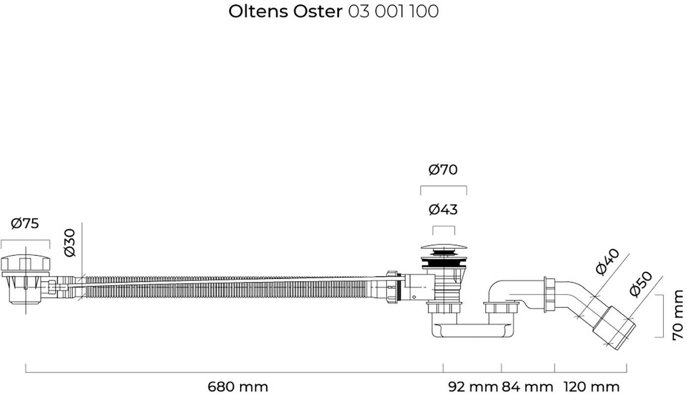 OLTENS Oster automatischer Badewannensiphon mit Drehknopf
