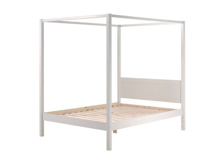 58 aufm Kessel Kinderbett Himmelbett Kathleen 208x148x191 Kinderbett Einzelbett Massivholz Weiß (inkl. Versand, Lieferung bis Verwendungsstelle), Liegefläche 140x200, Himmelbett inkl. Rolllattenrost und Gestänge