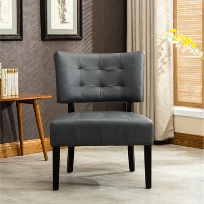 TOSWIN Mid-Century Modern Leather Tufted Accent Chair for Living Room Bedroom, Gray