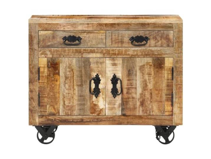 KTHLBRH Sideboard 80 x 30 x 65 cm Massivholz Mango Mit Gusseisenrollen, Schubladen und Fach, Retro-Design, einzigartiger Stil