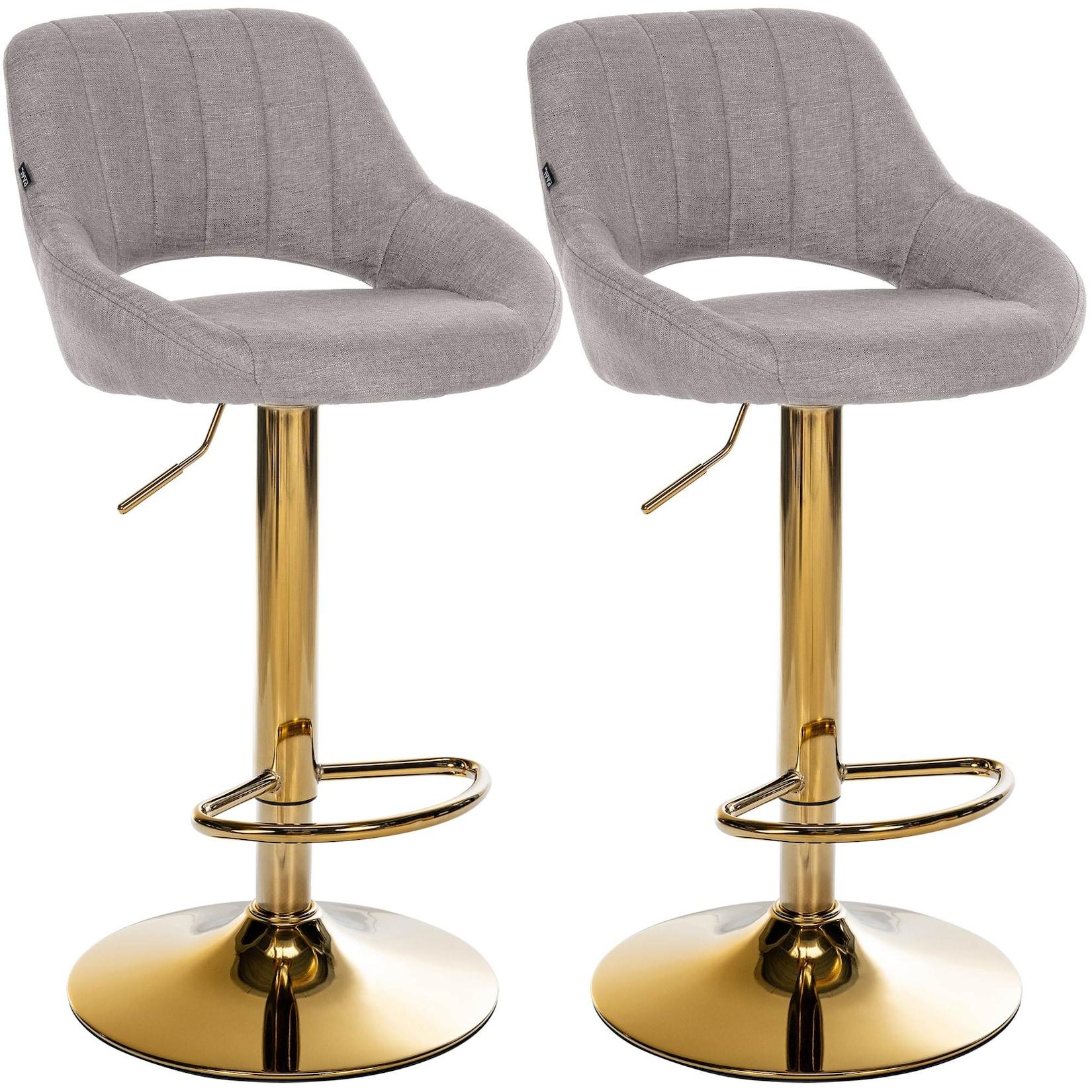 CLP 2er Set Barhocker Milet Stoff G - Farbe: grau, Gestellmaterial: Metall gold
