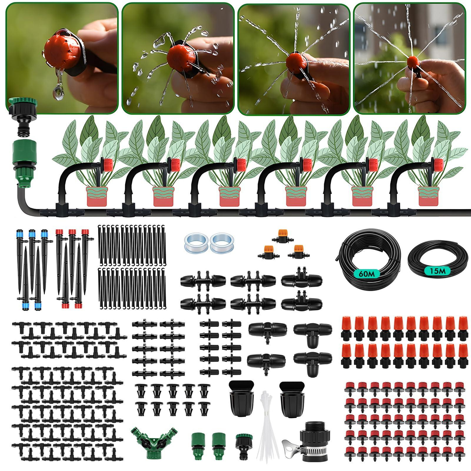 Automatische druppelirrigatieset met 315 stuks en 75 meter irrigatiebuizen