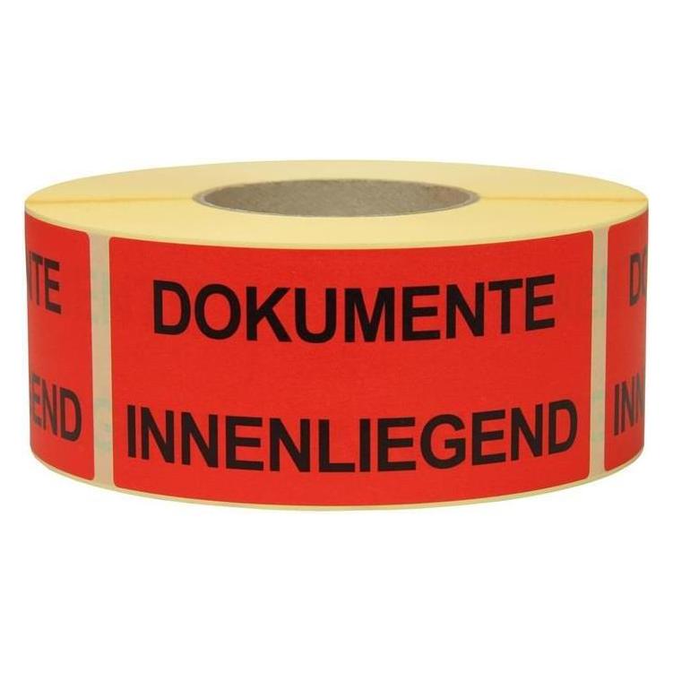 Transpak Hinweisetikett Masse 145x70mm Papier rot DOKUMENTE innenliegend (8370016)