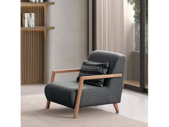 Xlmoebel Sessel XLMOEBEL Sessel in Schwarz mit braunem Rahmen und modernem Design (1-St., Sessel), Made in Europa