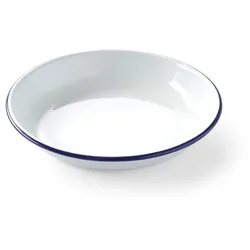 12x Emaillie Teller tief, weiß blau Ø 22 cm