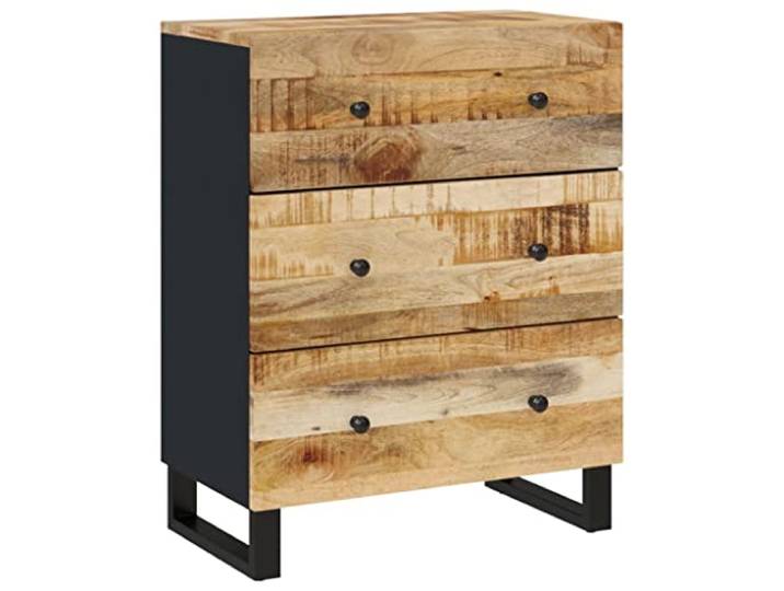 XHNIFBN Sideboard 60x33x75 cm Massivholz Mango Kommode Schwarz Kompakter Schrank aus Echtholz und Metall für Wohnzimmer und Flur mit reichlich Stauraum im Industrie-Design.
