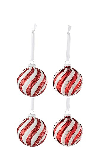 J-Line Kerstballen Set van 4 Glas Wit/Rood Small