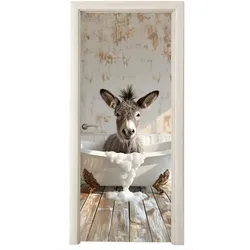 TÜRAUFKLEBER Esel - Tier - Vintage - Badewanne Wanddeko 90x205 cm - Türtapete