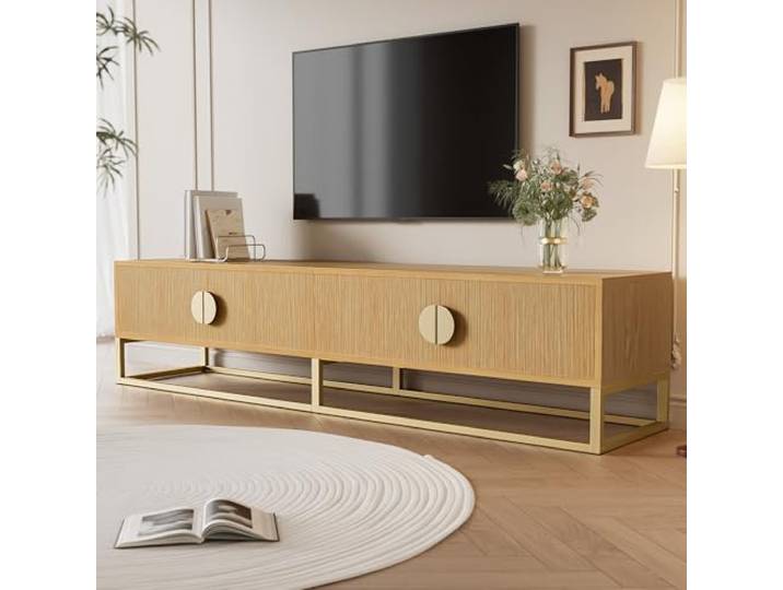 BTM 180 cm TV Schrank mit 4 Türen, Moderner TV Unterschrank in Holzoptik mit Soft-Close Scharnieren Sideboard Wohnzimmer Esszimmer