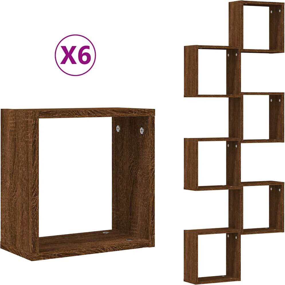vidaXL Étagères murales sous forme cube 6 pcs chêne marron 30x15x30cm