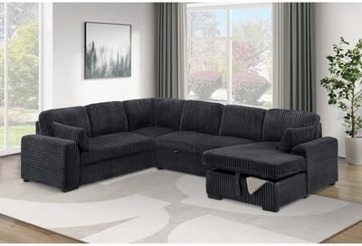 Esofastore Black Finish 4pc Convertible Sectional Corduroy Upholstered