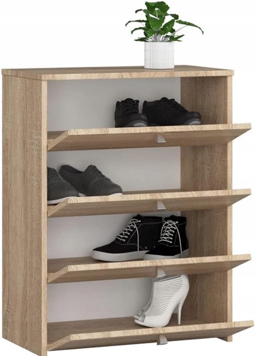 Smalle houten schoenenkast met 4 kleppen voor de hal of slaapkamer