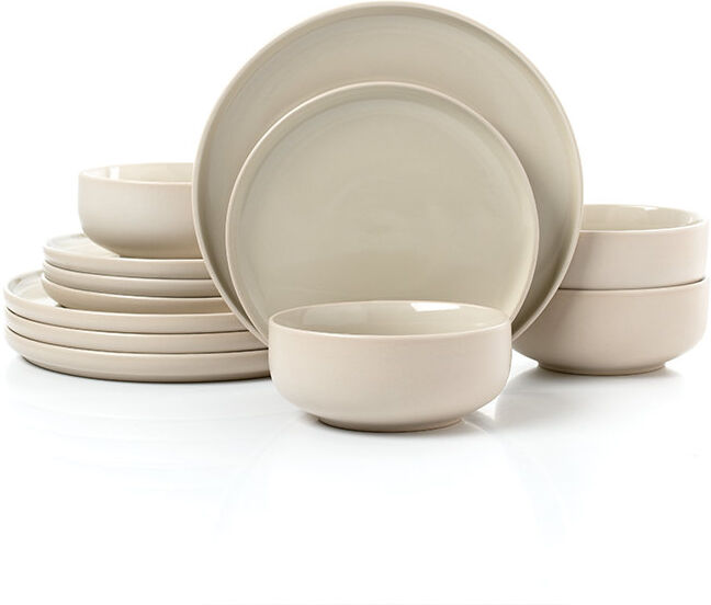 Waterside 12pc 2 Tone Matt & Shiny Stoneware Dinner Set Cream/Beige 12