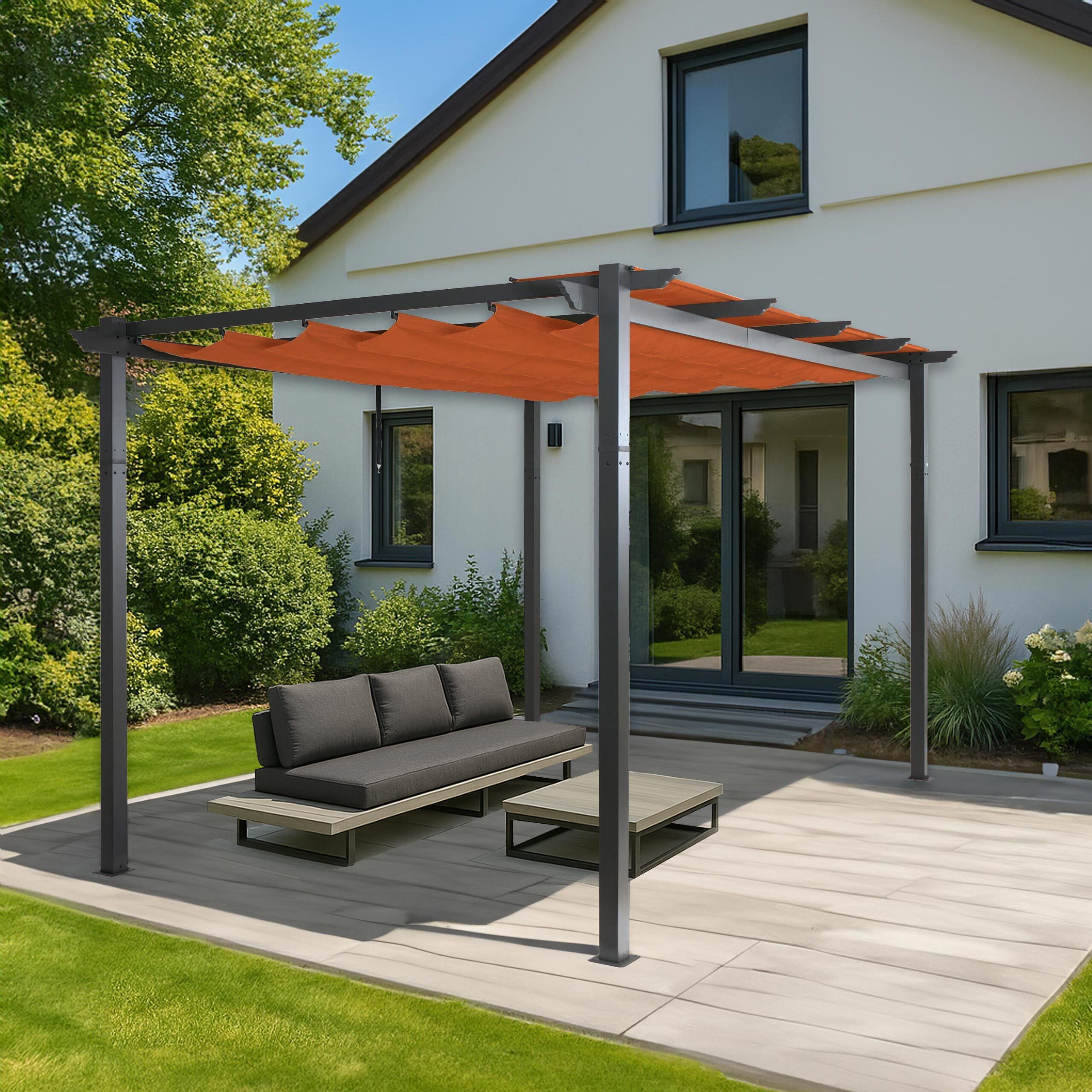 Aluminium Pergola MCW-N93, Gartenpavillon Pavillon Garten, stabiles 8cm-Gestell Schiebedach UV50+ 3x4m terrakotta