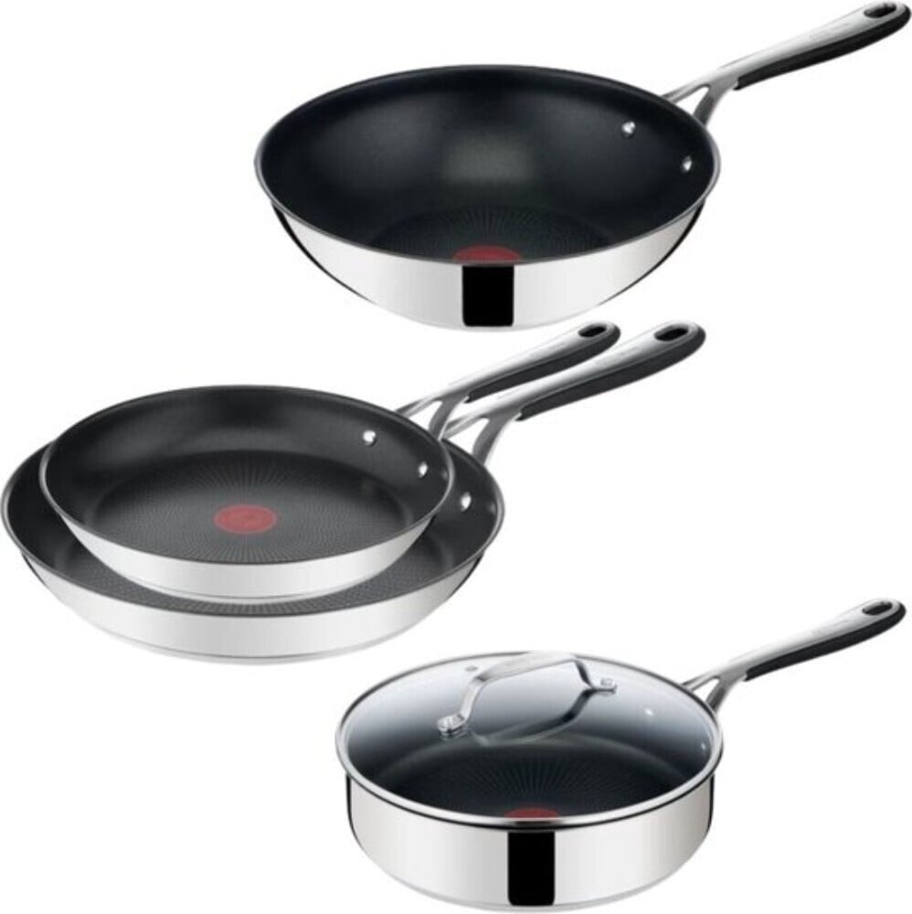 Tefal Jamie Oliver Kitchen Essentials Pannen Set - RVS - Geschikt voor inductie - Koekenpannen Ø24/28 cm, Wokpan Ø28 cm en Braadpan Ø25 cm