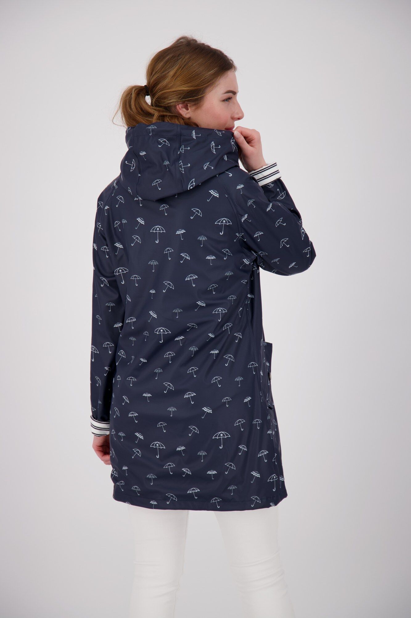 Regenjacke ANKERGLUT "Friesennerz ankerglutbucht Regenmantel, Longjacket", Damen, Gr. 40 (M), blau (navy), Web, Obermaterial: 100% Polyurethan. Futter: 100% Polyester, figurumspielend hüftbedeckend, gerader Abschluss mit Druckknopf, Jacken Regenjacke, auc