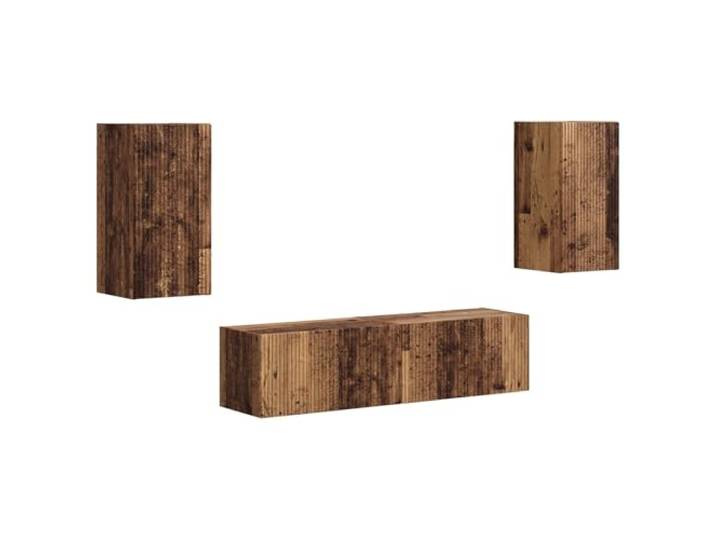 LMTYOENFG TV-Schrank Set 4-teilig Altholz aus Holzwerkstoff Flexibles 4-teiliges Unterhaltungscenter in Altholz-Optik für Wohnzimmer und Heimkino mit praktischem Stauraum.