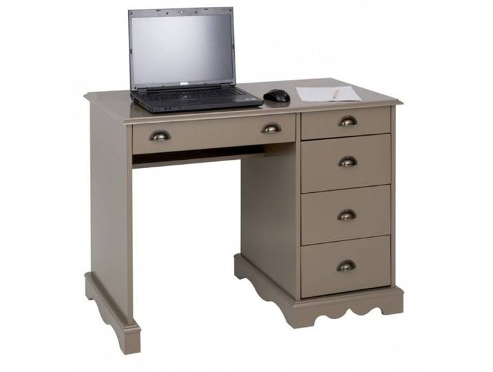 Bureau Demi-Ministre Taupe de Style Anglais - Marron - 5 tiroirs