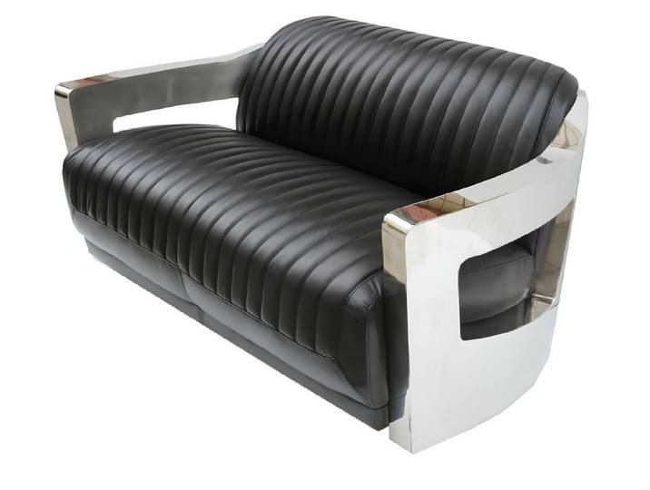 JVmoebel 3-Sitzer Vintage Leder Sofa im Aviator Flugzeugdesign mit Metallfüßen, Made in Europa
