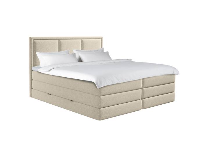 Boxspringbett Coolyu 200 x 200cm Webstoff Pria Beige Wendbar H2/H3 Viscoschaum