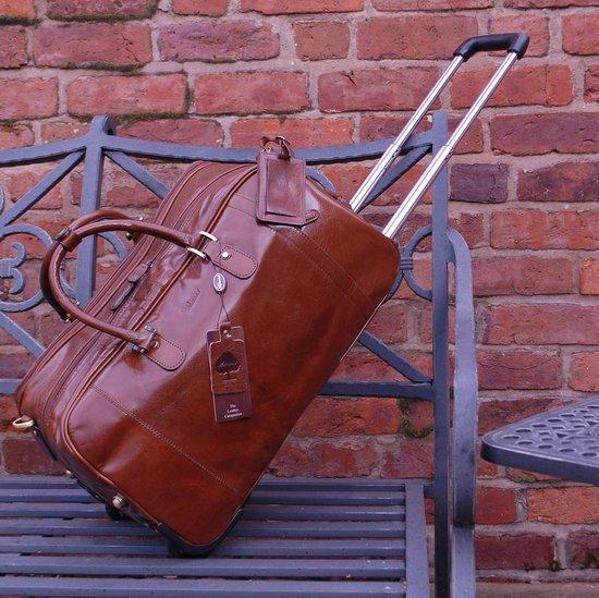 SnelShoppen - Weekender-Tasche aus Leder für Herren - Große Reisetasche aus echtem Leder mit Rollen - Reisekoffer mit Teleskopgriff - Farbe: Schlammbraun (für Vaka)