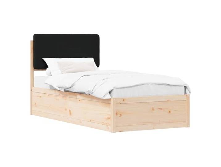 PUGYNBK Bettgestell mit gepolstertem Kopfteil, schwarz, 90 x 200 cm Massives Kiefernholz, Lamellen im Lieferumfang enthalten, abnehmbare Hülle, einfache Montage
