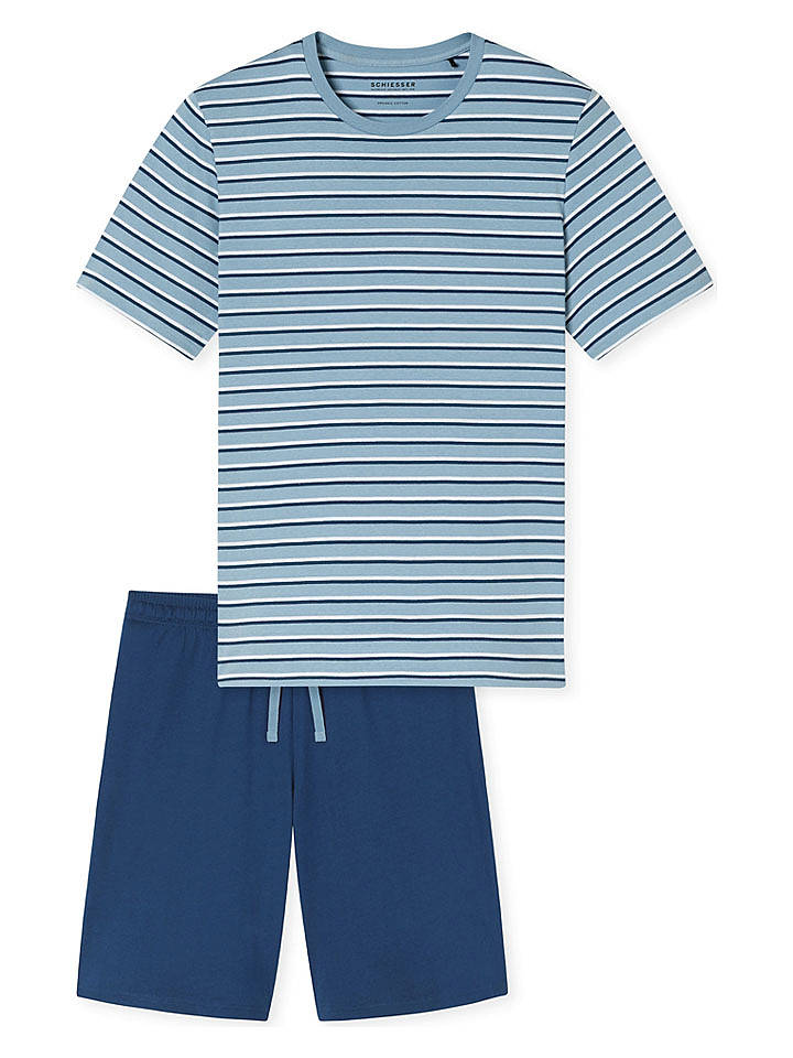 Schiesser Pyjama in Hellblau/ Blau - 52
