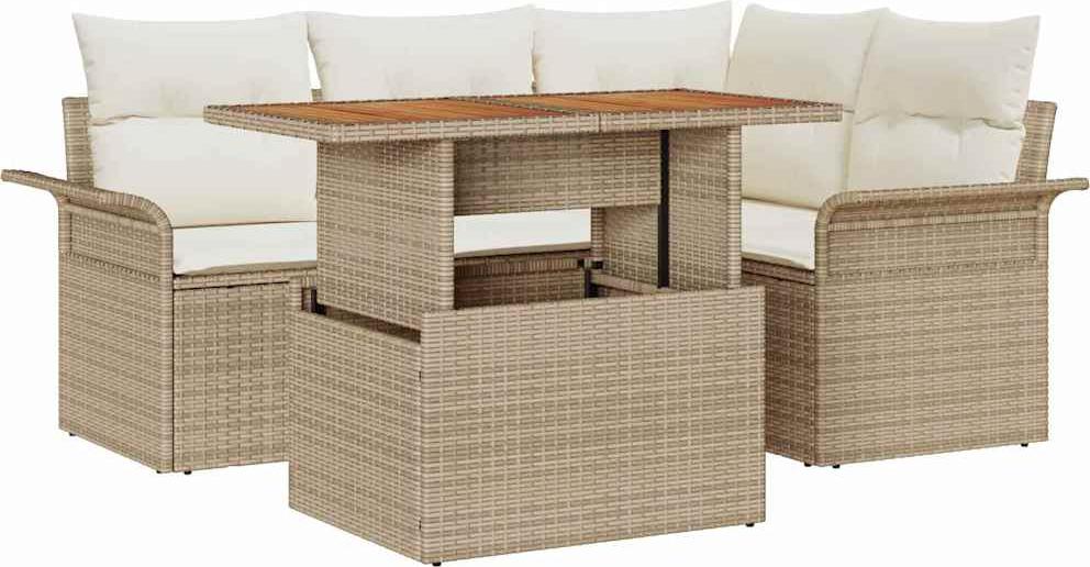 Gartenmöbel-Set, modulares Dining-Set für 4 Personen, Poly Rattan Beige, wetterfest, mit Stauraum & wasserdichten Taschen, 5-teilig