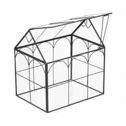 Relaxdays Pflanzenterrarium, Glas & Zinn, Deko Glashaus für Kakteen & Moos, Glaskasten für Fensterbank, schwarz
