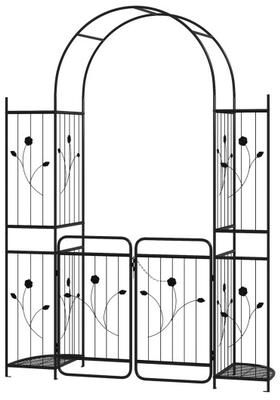 Costway 87 inch Tall Garden Arch with Gate Planter Shelves Climbing Trellises