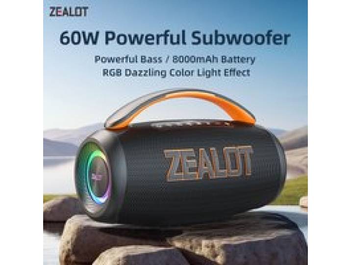 zealot-P12 Luidspreker 60W Bluetooth-luidspreker Draagbare luidspreker met 10 uur speeltijd, draagbaar handvat, voor kamperen, feest, TWS, AUX