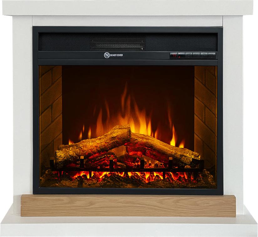 Elektrischer Kamin Stockholm, Standkamin, weißes Holz, L75xT28xH70 cm