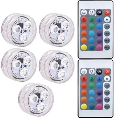 Uplift Picks Waterproof Submersible RGB LED Lights With Remote Control 5 Pcs with Remote